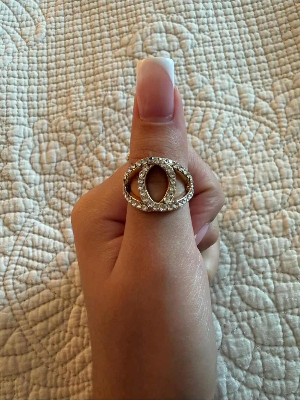 Rhinestone Double-Oval Statement Ring - Silver Crystal